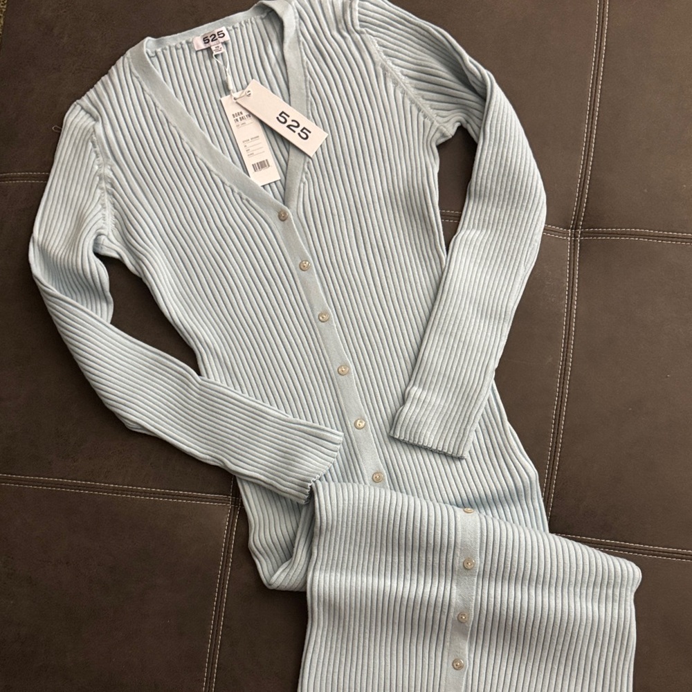 525 America Sky Blue Ribbed Knit Dress